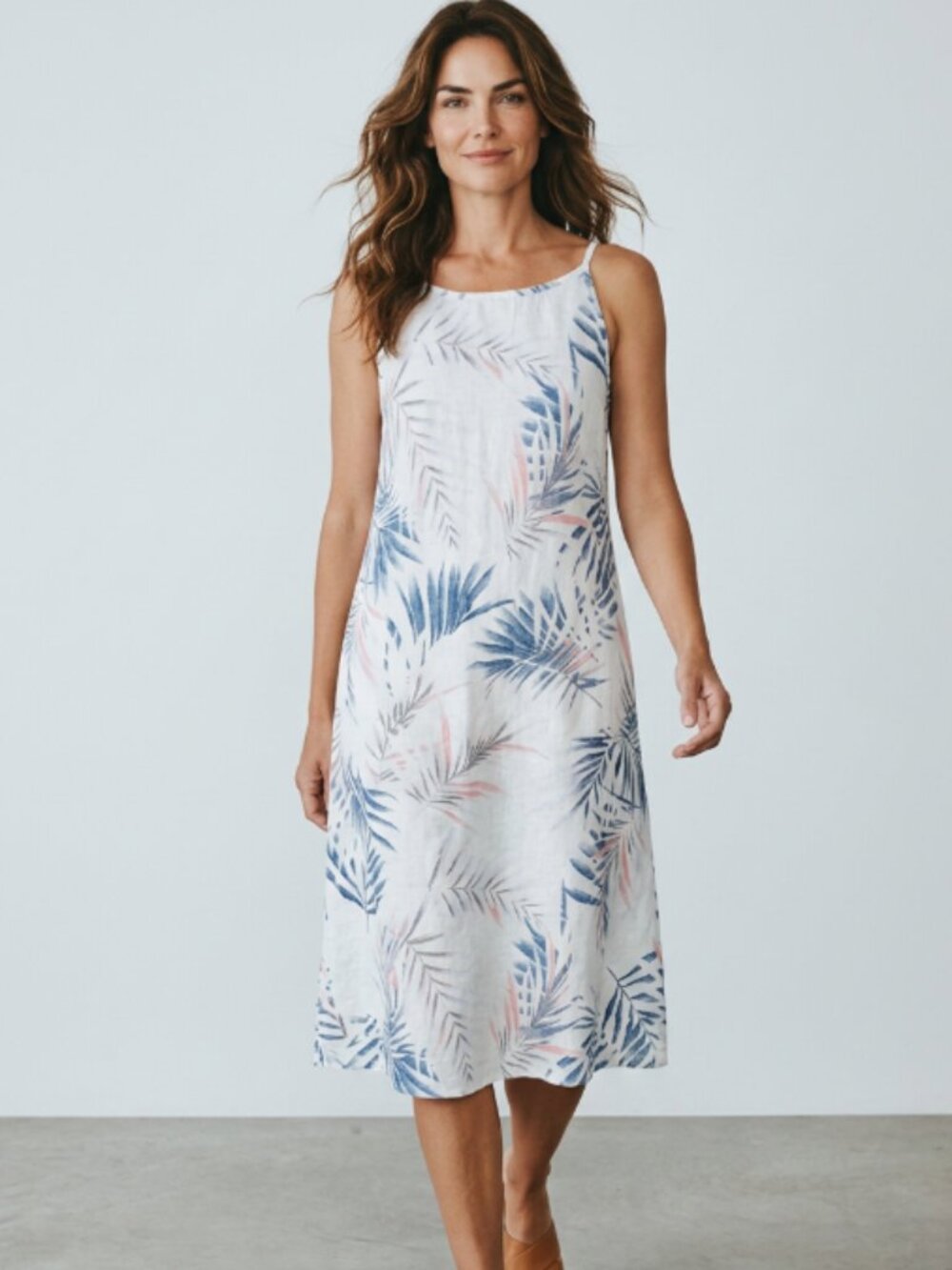 Lungo L'Arno Italy Linen Dress Women’s S Tropical Palm Print A-Line 100% Linen
